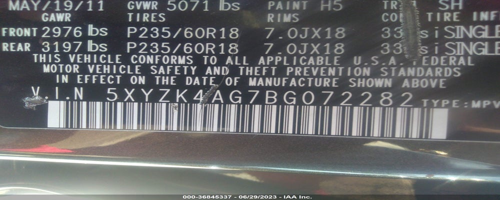 5XYZK4AG7BG072282 2011 HYUNDAI SANTA FE photo no. 9
