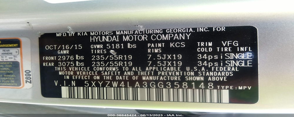 5XYZW4LA3GG358148 2016 HYUNDAI SANTA FE SPORT photo no. 9