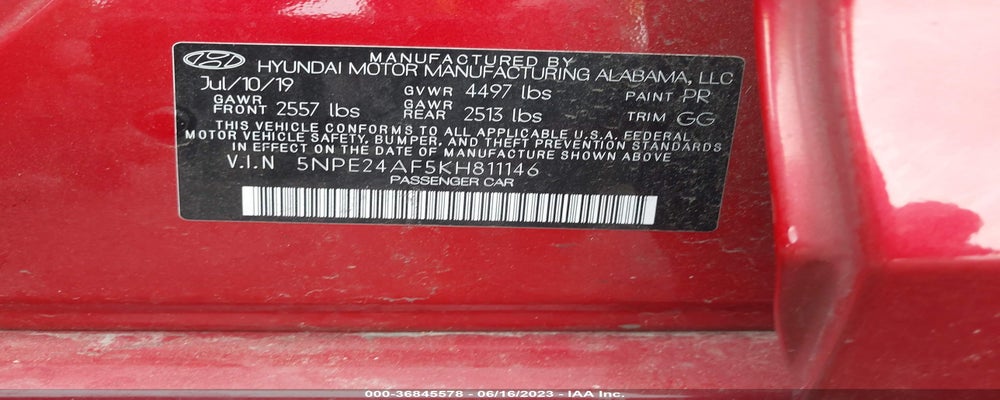 5NPE24AF5KH811146 2019 HYUNDAI SONATA photo no. 9