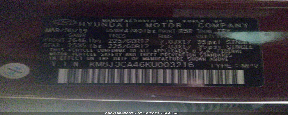 KM8J3CA46KU003216 2019 HYUNDAI TUCSON photo no. 9
