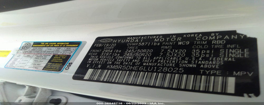 KM8R5DHE6LU128025 2020 HYUNDAI PALISADE photo no. 9