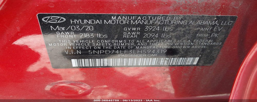 5NPD74LF3LH594319 2020 HYUNDAI ELANTRA photo no. 9