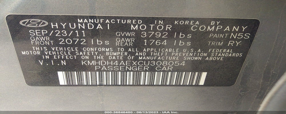 KMHDH4AEXCU308054 2012 HYUNDAI ELANTRA photo no. 9
