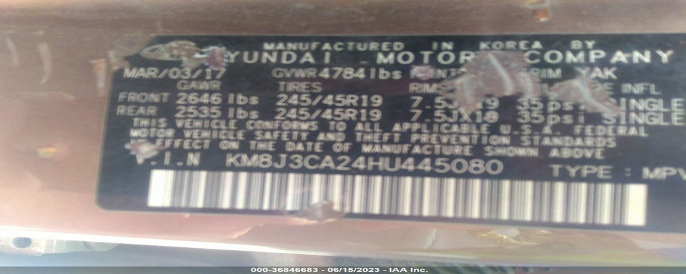 KM8J3CA24HU445080 2017 HYUNDAI TUCSON photo no. 9