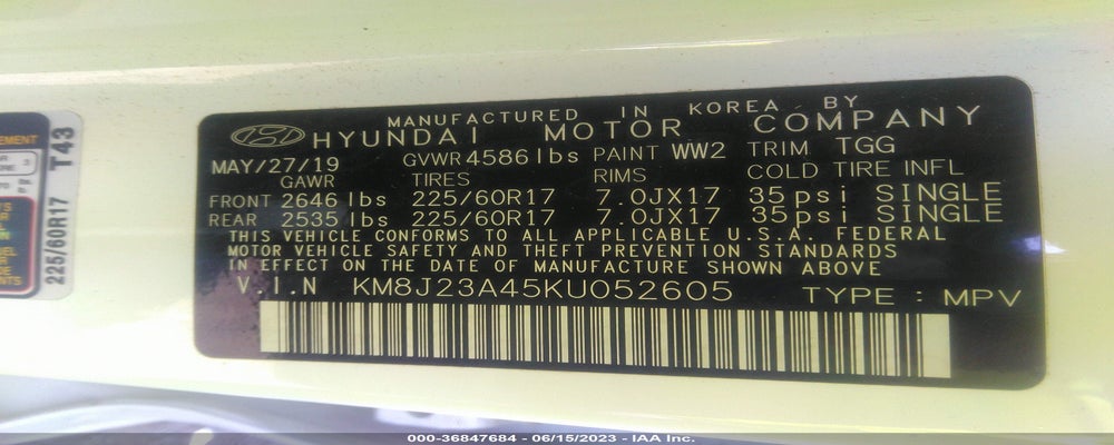 KM8J23A45KU052605 2019 HYUNDAI TUCSON photo no. 9
