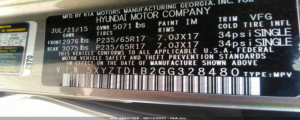 5XYZTDLB2GG328480 2016 HYUNDAI SANTA FE SPORT photo no. 9