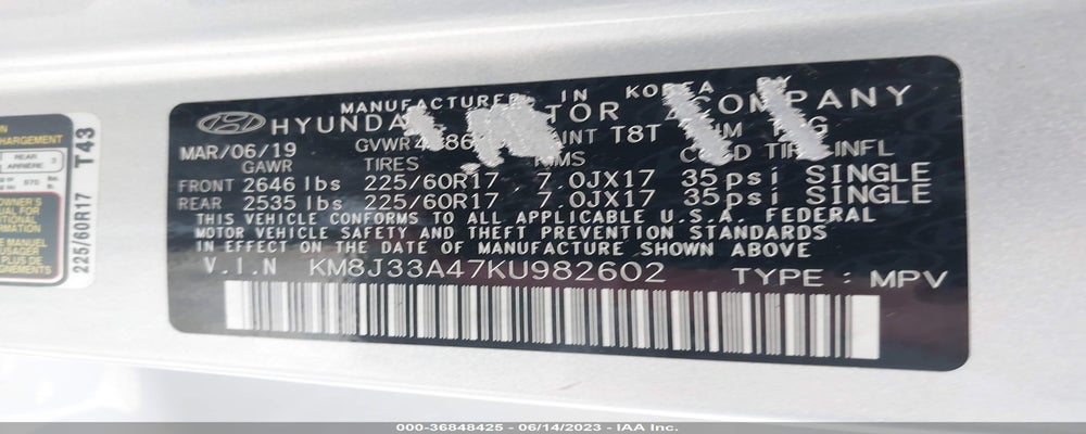 KM8J33A47KU982602 2019 HYUNDAI TUCSON photo no. 9