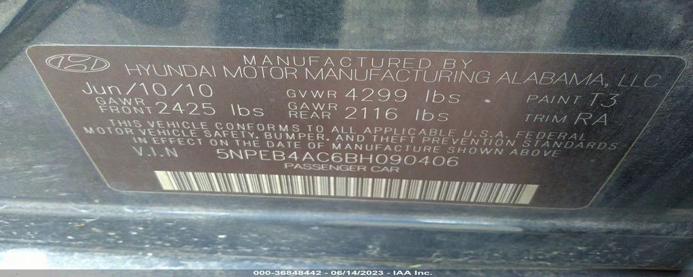 5NPEB4AC6BH090406 2011 HYUNDAI SONATA photo no. 9
