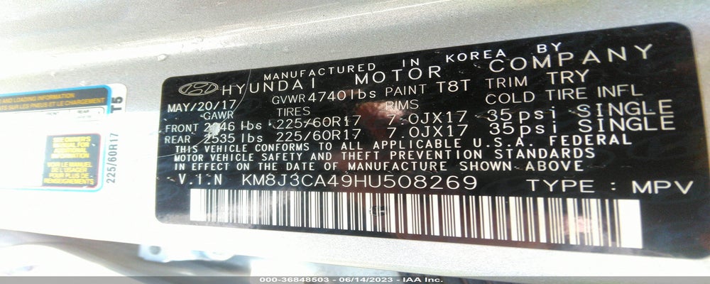 KM8J3CA49HU508269 2017 HYUNDAI TUCSON photo no. 9