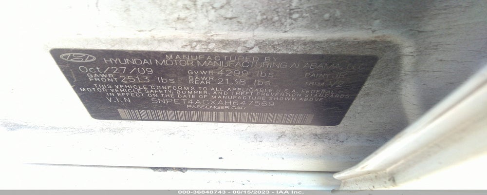 5NPET4ACXAH647569 2010 HYUNDAI SONATA photo no. 9