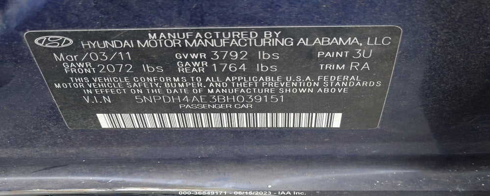 5NPDH4AE3BH039151 2011 HYUNDAI ELANTRA photo no. 9