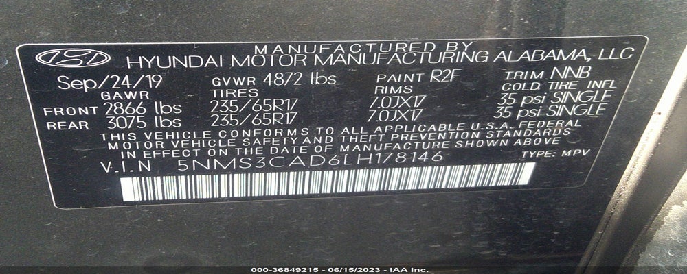 5NMS3CAD6LH178146 2020 HYUNDAI SANTA FE photo no. 9
