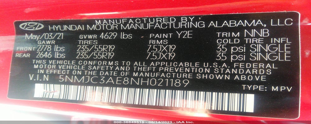 5NMJC3AE8NH021189 2022 HYUNDAI TUCSON photo no. 9