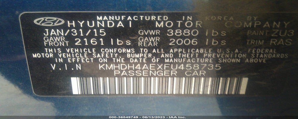 KMHDH4AEXFU458735 2015 HYUNDAI ELANTRA photo no. 9