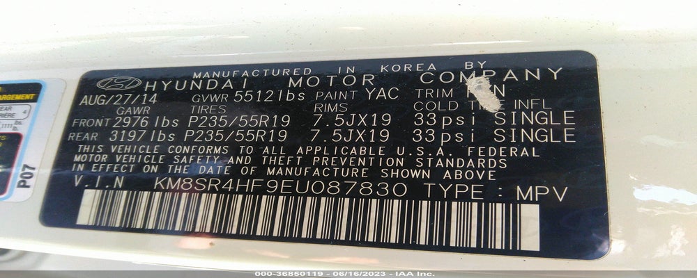 KM8SR4HF9EU087830 2014 HYUNDAI SANTA FE photo no. 9