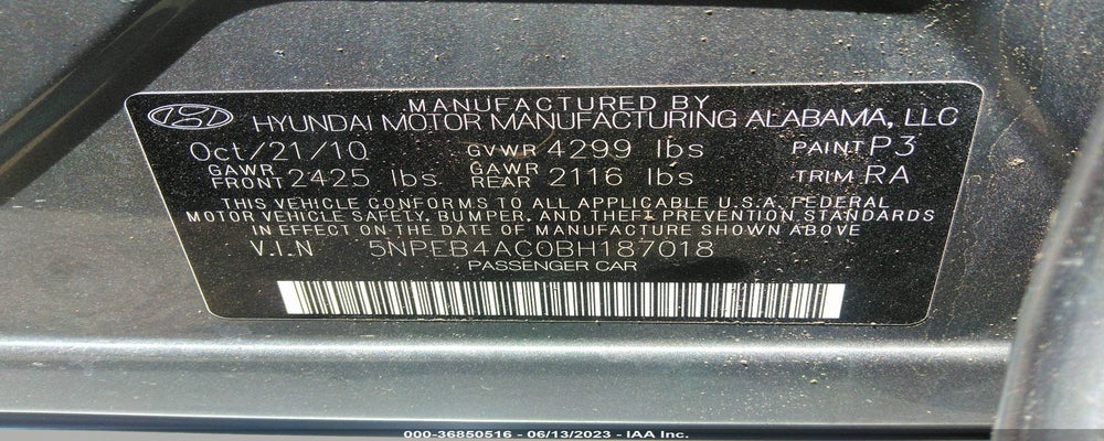 5NPEB4AC0BH187018 2011 HYUNDAI SONATA photo no. 9