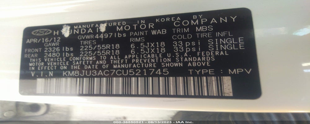 KM8JU3AC7CU521745 2012 HYUNDAI TUCSON photo no. 9