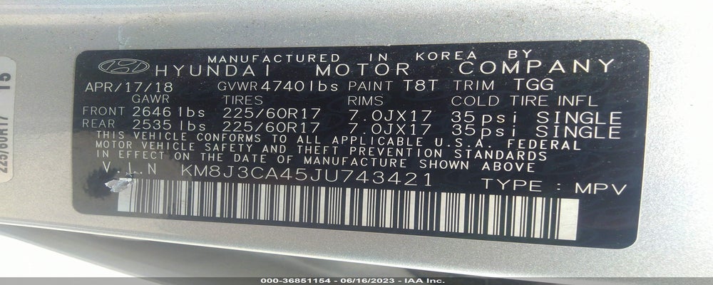 KM8J3CA45JU743421 2018 HYUNDAI TUCSON photo no. 9
