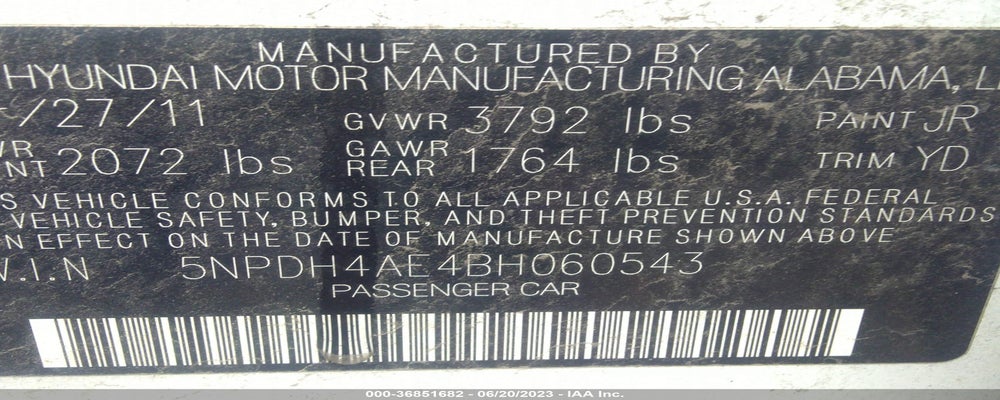 5NPDH4AE4BH060543 2011 HYUNDAI ELANTRA photo no. 9