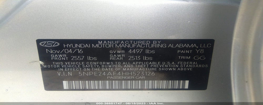 5NPE24AF4HH523126 2017 HYUNDAI SONATA photo no. 9