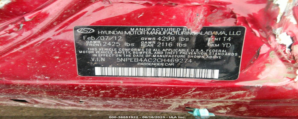 5NPEB4AC2CH469274 2012 HYUNDAI SONATA photo no. 9