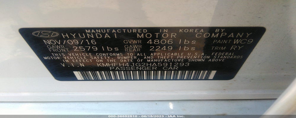 KMHFH4JG2HA591293 2017 HYUNDAI AZERA photo no. 9