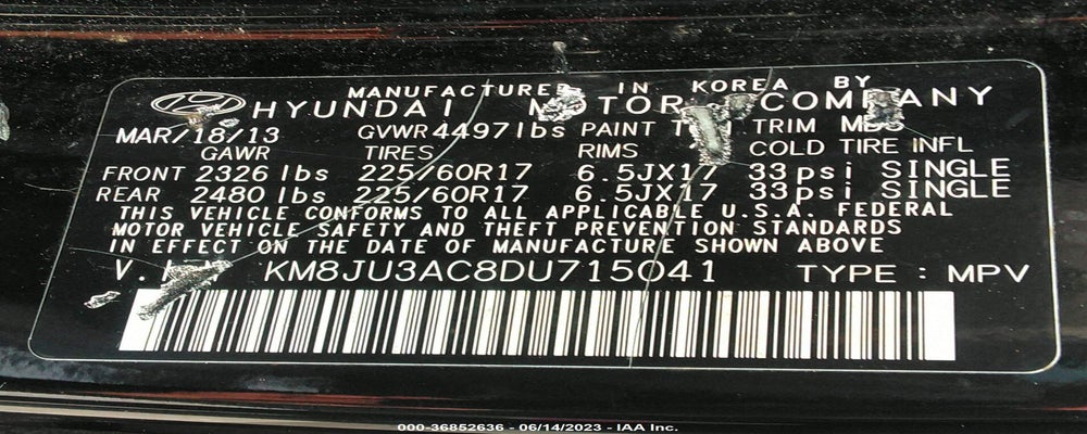 KM8JU3AC8DU715041 2013 HYUNDAI TUCSON photo no. 9
