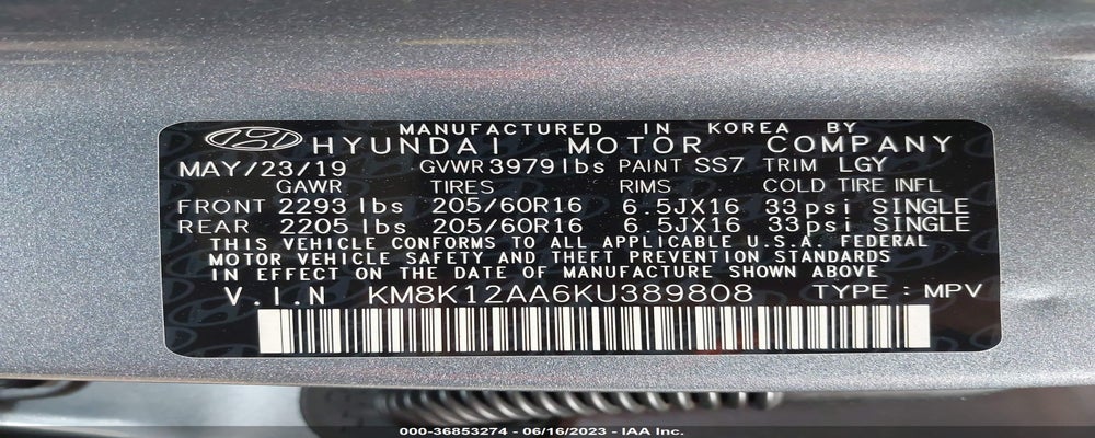 KM8K12AA6KU389808 2019 HYUNDAI KONA photo no. 9