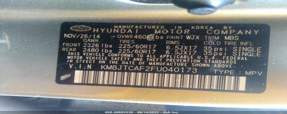 KM8JTCAF2FU040173 2015 HYUNDAI TUCSON photo no. 9