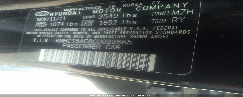 KMHCT5AE8CU033865 2012 HYUNDAI ACCENT photo no. 9
