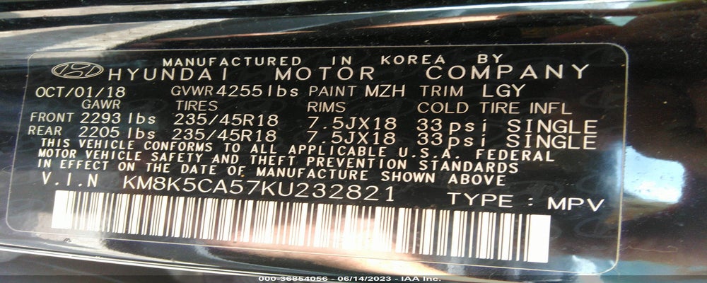 KM8K5CA57KU232821 2019 HYUNDAI KONA photo no. 9
