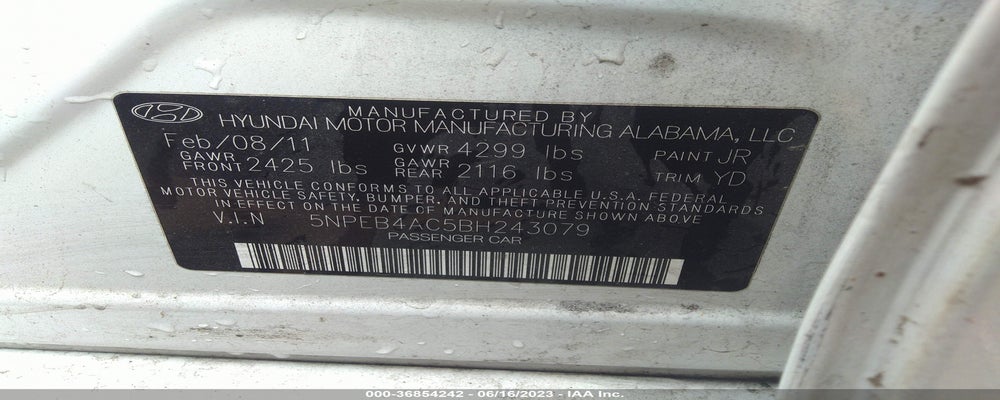5NPEB4AC5BH243079 2011 HYUNDAI SONATA photo no. 9