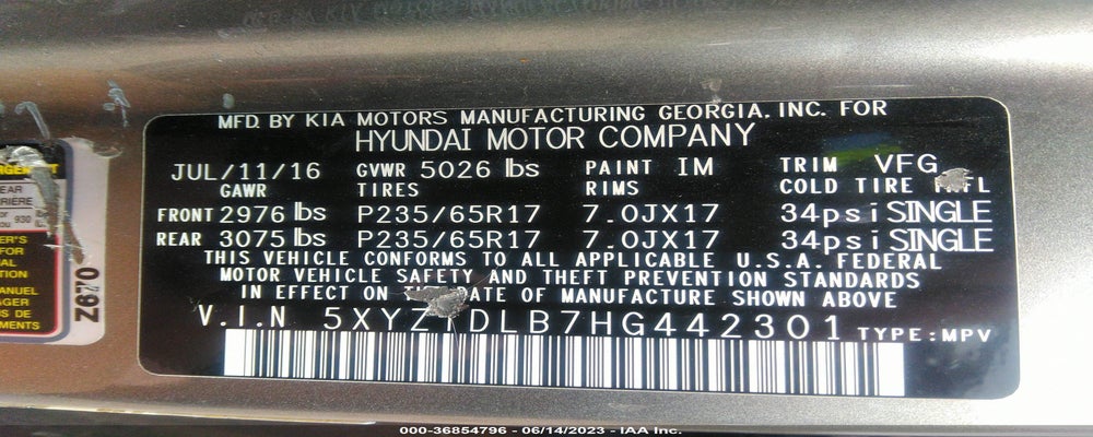 5XYZTDLB7HG442301 2017 HYUNDAI SANTA FE SPORT photo no. 9