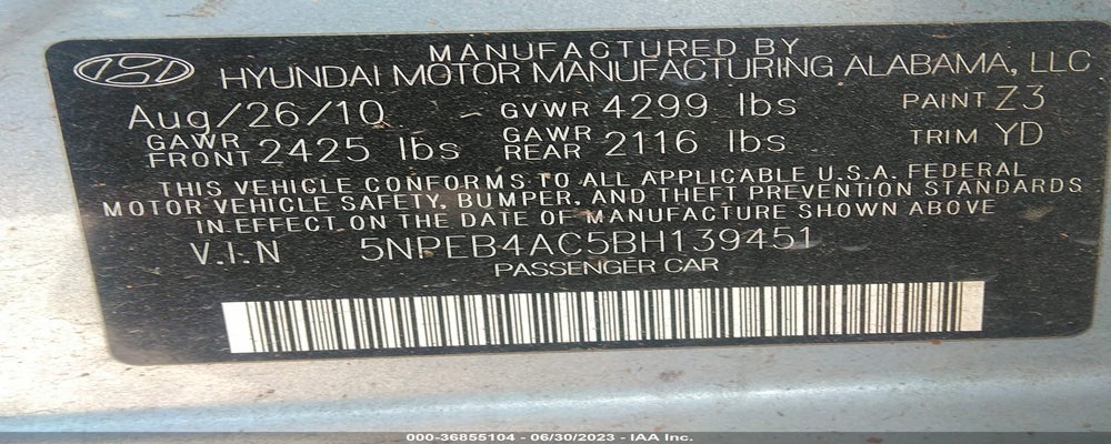 5NPEB4AC5BH139451 2011 HYUNDAI SONATA photo no. 9