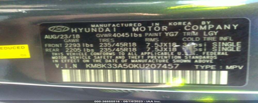 KM8K33A50KU207457 2019 HYUNDAI KONA photo no. 9