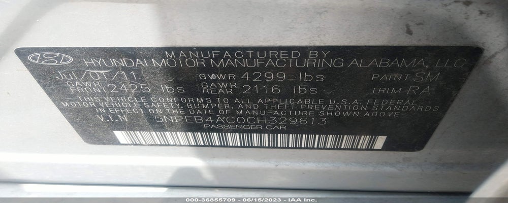 5NPEB4AC0CH329613 2012 HYUNDAI SONATA photo no. 9