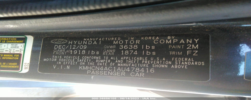 KMHCN4AC1AU478416 2010 HYUNDAI ACCENT photo no. 9