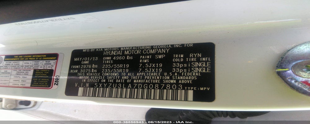 5XYZU3LA7DG087803 2013 HYUNDAI SANTA FE photo no. 9