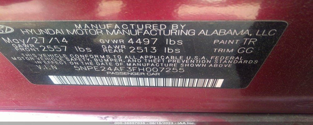 5NPE24AF3FH007255 2015 HYUNDAI SONATA photo no. 9