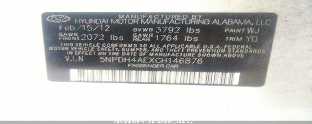 5NPDH4AEXCH146876 2012 HYUNDAI ELANTRA photo no. 9