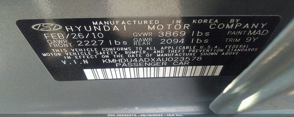 KMHDU4ADXAU023578 2010 HYUNDAI ELANTRA photo no. 9