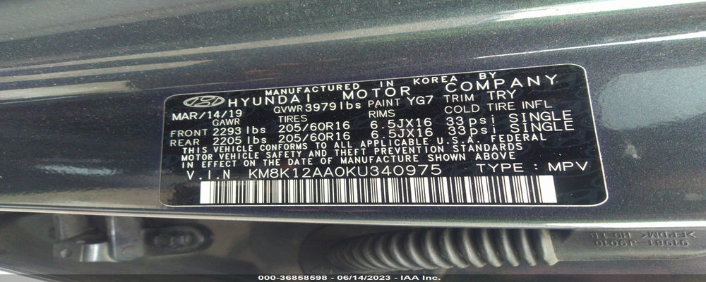 KM8K12AA0KU340975 2019 HYUNDAI KONA photo no. 9