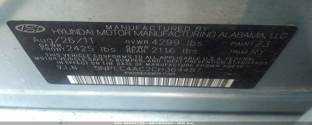 5NPEC4AC2CH364487 2012 HYUNDAI SONATA photo no. 9