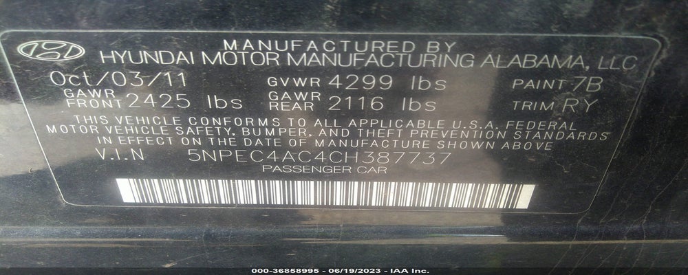 5NPEC4AC4CH387737 2012 HYUNDAI SONATA photo no. 9