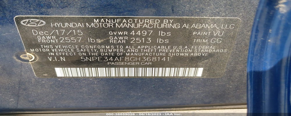 5NPE34AF8GH368141 2016 HYUNDAI SONATA photo no. 9