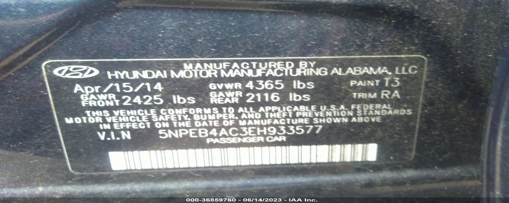 5NPEB4AC3EH933577 2014 HYUNDAI SONATA photo no. 9