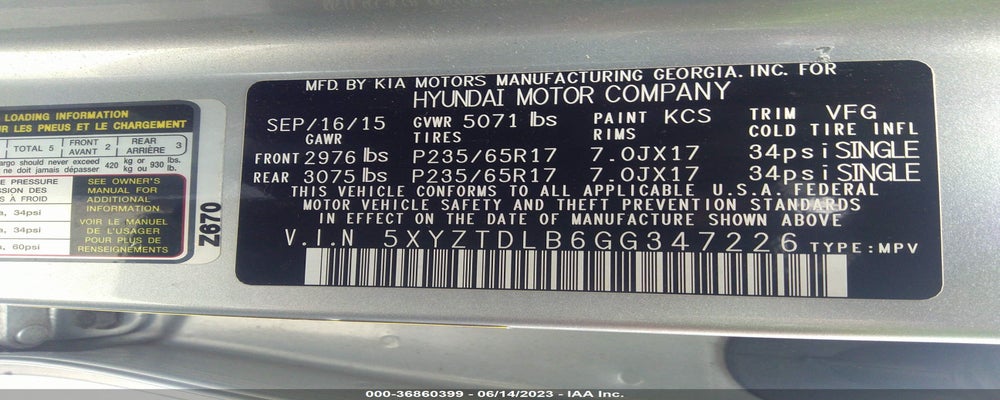5XYZTDLB6GG347226 2016 HYUNDAI SANTA FE SPORT photo no. 9