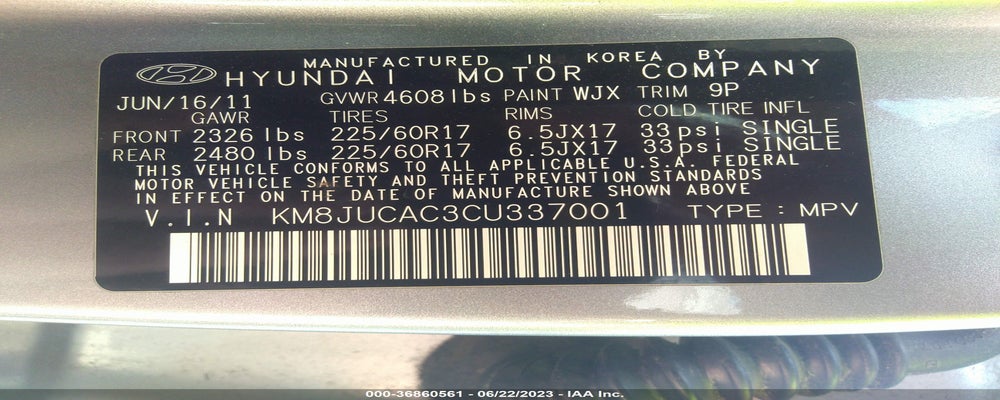 KM8JUCAC3CU337001 2012 HYUNDAI TUCSON photo no. 9