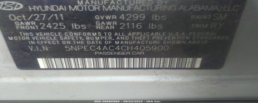 5NPEC4AC4CH405900 2012 HYUNDAI SONATA photo no. 9