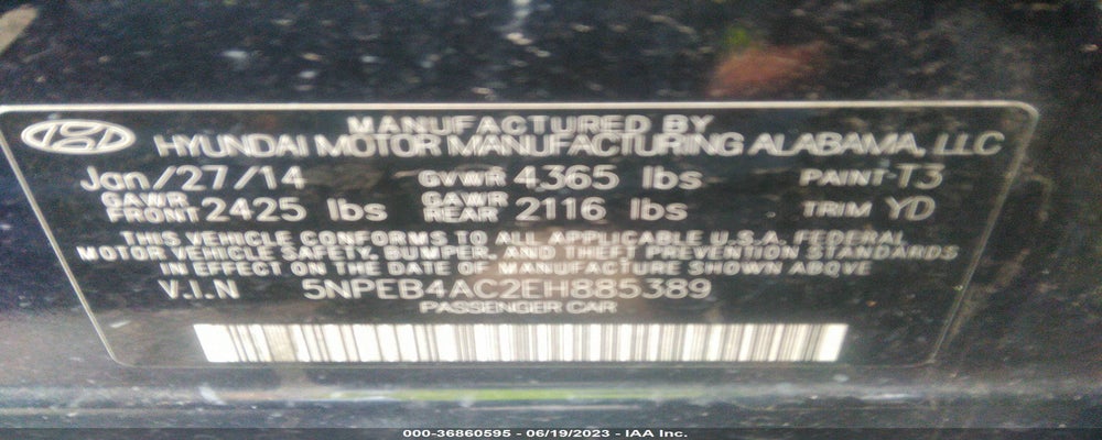 5NPEB4AC2EH885389 2014 HYUNDAI SONATA photo no. 9